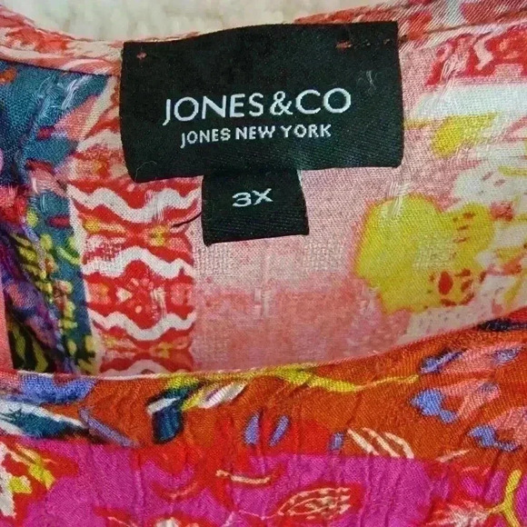 Jones New York Top Artsy Patchwork Print Flowy Boho Hi Low Blouse Womens 3X - Picture 2 of 16